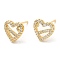 Rack Plating Brass Heart with Flower Stud Earrings with Cubic Zirconia, Lead Free & Cadmium Free, Real 18K Gold Plated, 9.5x10mm