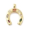 Brass Glass Pendants, Horse Shoes Charm, Real 18K Gold Plated, 23x17.5x4mm, Hole: 3.5x2mm