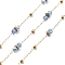304 Stainless Steel Paperclip Chains, Ion Plating(IP), with Glass Beads, Real 18K Gold Plated, Soldered, Light Steel Blue, 2x1x0.2mm, about 32.81 Feet(10m)/Roll