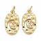 Hammered Brass Micro Pave Clear Cubic Zirconia Pendants, with Jump Rings, Long-Lasting Plated, Oval with Star & Moon, Real 18K Gold Plated, 18x10x2mm, Hole: 3mm