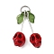 Dyed Synthetic Turquoise Skull Cherry Pendants, Fruit Charms with Acrylic Leaf & 304 Stainless Steel Jump Rings, Stainless Steel Color, FireBrick, 29x8.5x10mm, Hole: 5mm
