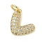 Rack Plating Brass Micro Pave Cubic Zirconia Pendants, Long-Lasting Plated, Lead Free & Cadmium Free, Heart Charms, with Jump Ring, Real 18K Gold Plated, 12.5x11x2.5mm, Hole: 3mm