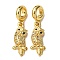 Brass Pave Clear and Black Cubic Zirconia Owl European Dangle Charms, Large Hole Pendants, Rack Plating, Long-Lasting Plated, Cadmium Free & Lead Free, Golden, 23.5mm, Hole: 4mm