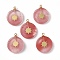 Synthetic Watermelon Stone Glass Pendants, Flat Round with PVD Vacuum Plating 201 Stainless Steel Sun Pattern, Real 18K Gold Plated, 18.5~19.5x14.5~15x3~4mm, Hole: 1.4mm