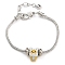 Brass European Bracelets, with Enamel Charm, Cat, Gold, 7-1/8 inch(18.2cm)