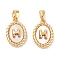 Brass & Shell Pendants, with Shell, Oval & Letter H, Cadmium Free & Nickel Free & Lead Free, Seashell Color, Real 18K Gold Plated, 16x11x4mm, Hole: 4.5x2.5mm