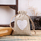 Linenette Drawstring Bags, Rectangle with Heart Pattern, Dark Gray, 14x10cm