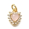 Brass Micro Pave Cubic Zirconia with Glass Pendants, Heart Charms, Lead Free & Cadmium Free, Real 18K Gold Plated, Rack Plating, with Jump Ring, Misty Rose, 11x9x4.5mm, Hole: 3mm