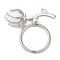 Brass Micro Pave Cubic Zirconia Toggle Clasps, Cadmium Free & Nickel Free & Lead Free, with Enamel, Flower, Platinum, Ring: 24x22x2mm, Hole: 1.4mm; Flower: 36.5x14x5mm, Hole: 1.4mm