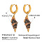 Stainless Steel Shell Shape Hoop Earrings, Real 18K Gold Plated, Black, 45x10.8mm