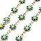 Ion Plating(IP) 304 Stainless Steel Handmade Beaded Chain, with Enamel, with Spool, Soldered, Real 18K Gold Plated, Flower, Deep Sky Blue, 13x7.5x2mm, about 16.40 Feet(5m)/Roll