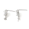 Rack Plating Brass Micro Pave Cubic Zirconia Stud Earring Finding, with Pinch Bails for Half Drilled Beads, Teardrop, Cadmium Free & Lead Free, Platinum, 12x7x4.5mm, Pin: 0.6mm and 0.8mm