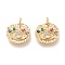 Brass Micro Pave Clear Cubic Zirconia Charms, with Jump Rings, Long-Lasting Plated, Flat Round with Horse Eye, Colorful, Real 18K Gold Plated, 13x14x2mm, Hole: 3.4mm