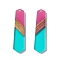 Transparent Resin & Walnut Wood Pendants, Hexagon Charms, Turquoise, 49x12x3.5mm, Hole: 2mm
