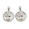 Brass Pave Shell Pendants, Flat Round with Women Charm, Platinum, 16x15x3.5mm, Hole: 4.8x2.7mm