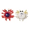 Seed Beads Beaded Charms, with Glass Rhinestone Cabochons, Crab Pendants, Mixed Color, 27x30x8mm, Hole: 3mm, 2pcs/set