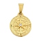 Ion Plating(IP) 304 Stainless Steel Rhinestone Pendants, Flat Round with Compass Charm, Golden, 19x16x4mm, Hole: 3x7.5mm