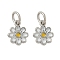 Brass Enamel Charms, Flower Charm, with Jump Ring, Lead Free & Cadmium Free, Long-Lasting Plated, Rack Plating, Platinum, White, 9.5x8x1.5mm, Hole: 3.4mm
