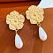 Alloy Dangle Stud Earrings, with Plasitc Imitation Pearl Beads, Golden, Flower, 50mm