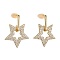 Brass Micro Pave Clear Cubic Zirconia Dangle Stud Earrings, with Ear Nuts, Star, Real 18K Gold Plated, 29mm, Pin: 0.7mm