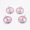 Alloy Enamel Pendants, Lead Free and Cadmium Free, Peace Sign, Platinum Metal Color, Magenta, 29x24.5x2mm, Hole: 3mm