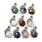 Natural & Synthetic Mixed Gemstone Half Round Pendants, Rack Plating Brass Leopard Charms, Platinum, Cadmium Free & Lead Free, Mixed Dyed and Undyed, 42x27x7.5mm, Hole: 3x5mm