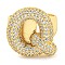 Brass Micro Pave Clear Cubic Zirconia Letter Open Cuff Ring for Women, Real 18K Gold Plated, Letter Q, 22.5x22mm, Inner Diameter: 21mm