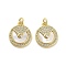 Brass Micro Pave Clear Cubic Zirconia Pendants, Cadmium Free & Lead Free, with Shell, Jump Rings, Real 18K Gold Plated, Fan, 17x14.5x3mm, Hole: 3.5mm