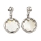 Brass Pave Shell Pendants, with Clear Cubic Zirconia, Flat Round with Flower Charm, Platinum, 16.5x15x3mm, Hole: 4x2mm