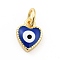 Rack Plating Brass Enamel Charms, with Jump Rings, Cadmium Free & Lead Free, Real 18K Gold Plated, Heart with Evil Eye, Medium Blue, 9x7x2.6mm, Hole: 3mm