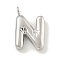 Non-Tarnish 304 Stainless Steel Pendants, Letter Charm, Stainless Steel Color, Letter N, 16x10.5x3mm, Hole: 2mm