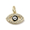 Brass Micro Pave Cubic Zirconia Charms, with Enamel, Cadmium Free & Nickel Free & Lead Free, with Jump Ring, Real 18K Gold Plated, Evil Eye, Black, 10.5x14.5x2.5mm, Hole: 3.6mm