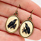 Alloy Acrylic Dangle Earrings, Oval with Bird, Antique Bronze, Lemon Chiffon, 15mm