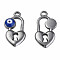 304 Stainless Steel Enamel Pendants, Heart Padlock with Evil Eye, Stainless Steel Color, Dark Blue, 20x11x3mm, Hole: 1.8mm