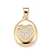 Brass Micro Pave Cubic Zirconia Locket Pendants, Photo Frame Charms for Necklaces, Real 18K Gold Plated, Lead Free & Cadmium Free, Oval with Heart, Clear, 18.5x13.5x4.5mm, Hole: 4x3mm, Inner Diameter: 12x9mm