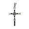 316 Surgical Stainless Steel Micro Pave Cubic Zirconia  Pendants, Cross, Ion Plating(IP), Antique Silver, 37x22.5x4mm, Hole: 3.5x5.5mm