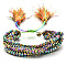 Faceted Glass Braided Bead Bracelets, Adjustable Tassel Woven Multi-strand Bracelets for Women, Mixed Color