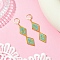 Handmade Glass Seed Beads Leverback Earrings, with 304 Stainless Steel Leverback Earring Findings, Rhombus, Golden, Light Sky Blue, 70mm