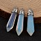 Bullet Opalite Pointed Pendants, with Platinum Tone Alloy Findings, 33~40x8~10mm, Hole: 3x2mm