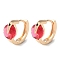 Rack Plating Brass Micro Pave Red Cubic Zirconia Hoop Earrings, Diamond, Light Gold, 14x8mm