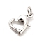 Rack Plating Brass Lobster Claw Clasps, Long-Lasting Plated, with Jump Rings, Cadmium Free & Lead Free, Heart, Platinum, 10x7x2.5mm, Hole: 2.5mm, ring: 4x0.9mm
