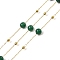 Ion Plating(IP) 304 Stainless Steel Link Chains, with Spool, with Green Onyx Agate, Soldered, Real 18K Gold Plated, Teal, 6mm, gold beads: 3mm, link interval: 21.5mm, Feet(10m)/Roll