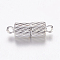Brass Magnetic Clasps with Loops, Nickel Free, Column, Silver Color Plated, 15x5mm, Hole: 1mm