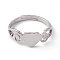 Non-Tarnish 201 Stainless Steel Heart Adjustable Ring for Women, Stainless Steel Color, US Size 6 1/4(16.7mm)