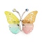Butterfly Transparent Resin Brooch, Alloy Rhinestone Insect Brooch, Platinum, Colorful, 36x47mm