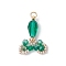 Transparent Glass Pendants, Fishtail Charm, with 304 Stainless Steel Loops, Faceted, Green, 29.5x19.5~23x8mm, Hole: 3mm