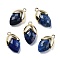 Natural Dyed Lapis Lazuli Pendants, with Golden Brass Finding, Straberry Shape Charms, Faceted, 19.5x12x6.5mm, Hole: 1.6mm