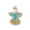 Glass Seed Beaded Angel Pendants, with Glass Pearl Round Bead and 304 Stainless Steel Jump Rings, Deep Sky Blue, 29x18.5x6mm, Hole: 3mm