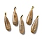 Natural Sunstone Pendants, Teardrop Charms with Rack Plating Golden Tone Brass Snap on Bails, 34~34.5x10~10.5x6~6.5mm, Hole: 6.5x3mm