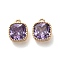 Brass Micro Pave Clear Cubic Zirconia Charms, Cadmium Free & Nickel Free & Lead Free, Real 18K Gold Plated, Cube, Plum, 7x8.5x3.5mm, Hole: 1mm